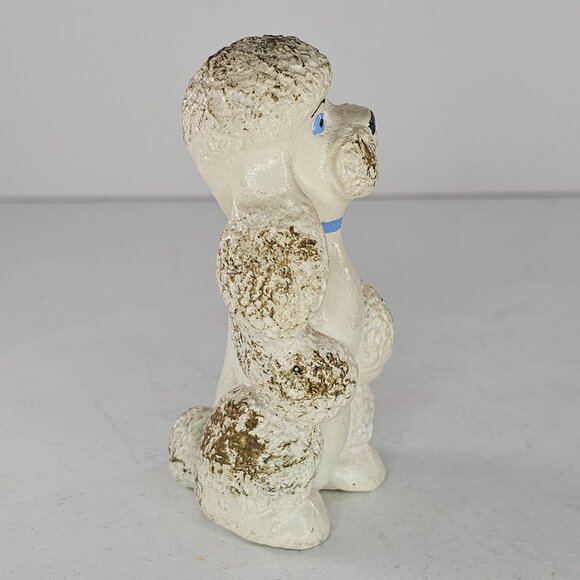Vintage Chalkware Poodle Figurine White Blue Collar Hand Painted - Picture 2 of 8